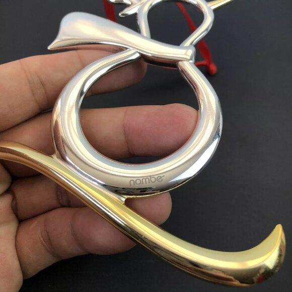 Nambe Brass Christmas Ornament Silver Plated Snowman Hat Scarf Gold Riding Ski - Picture 5 of 5